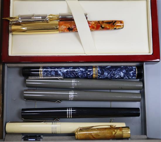 A collection of fountain pens by Sheaffer, Parker, Schmidt, many with gold nibs